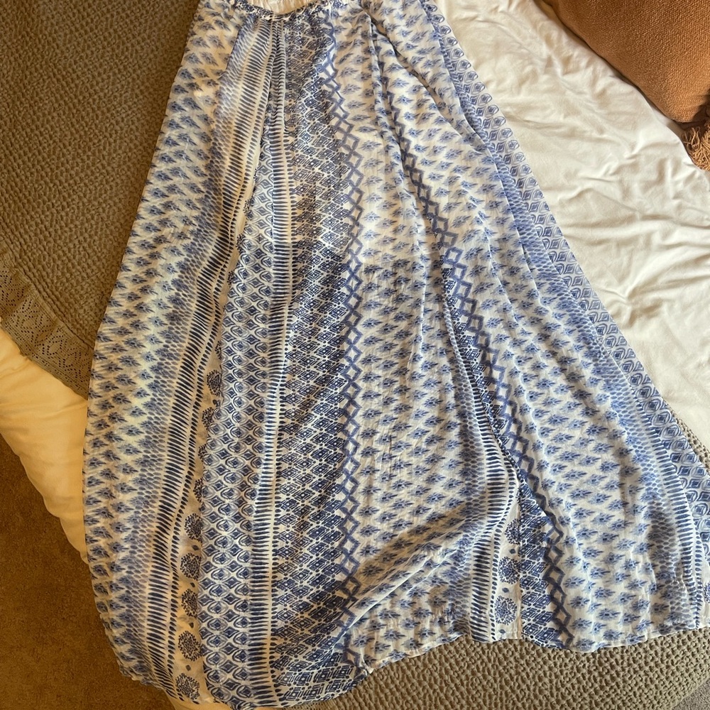 Hollister Blue and White Maxi Skirt